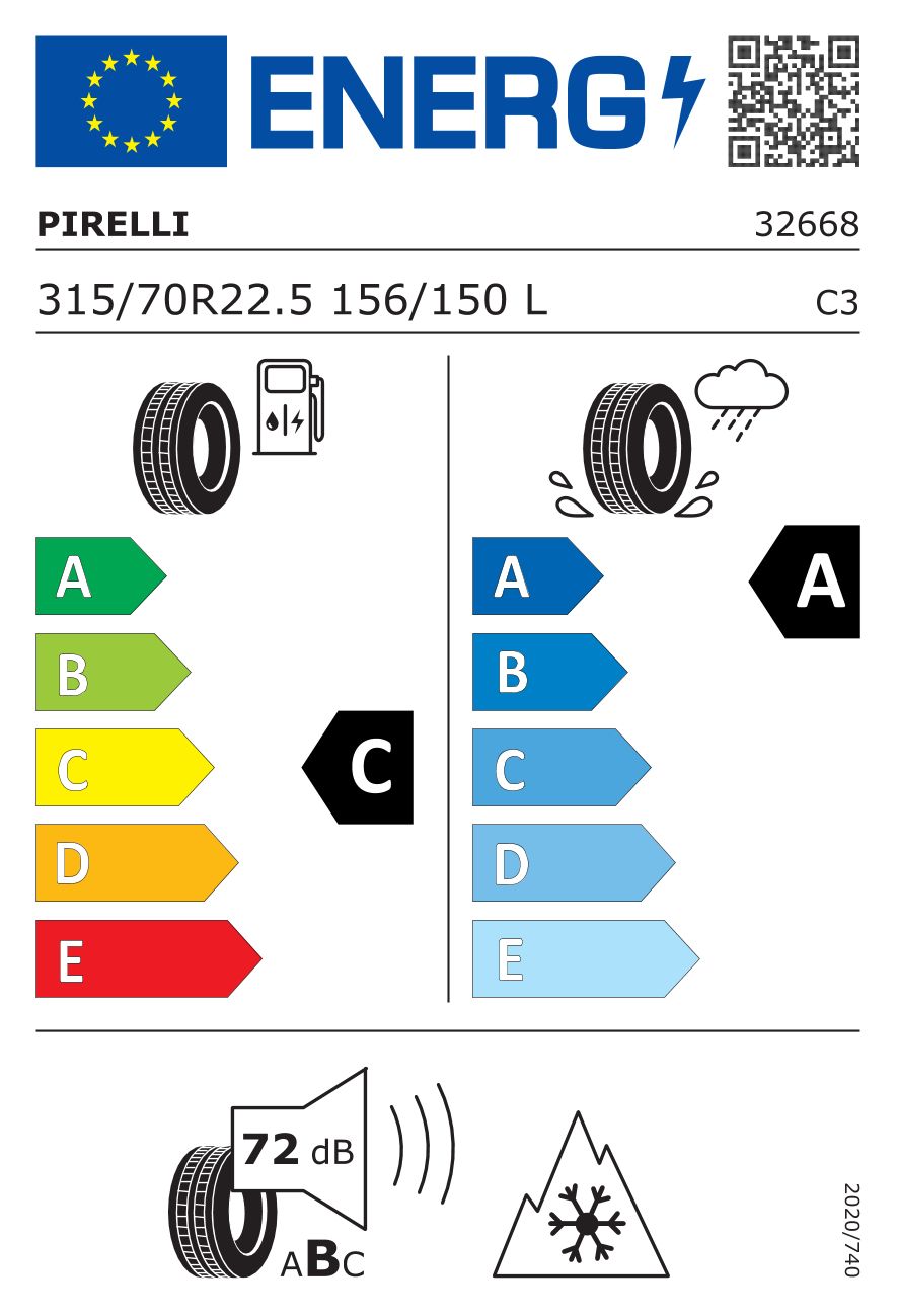 315/70R22.5 PIRELLI FR01S 156/150L 154M M+S 3PMSF - Image 2