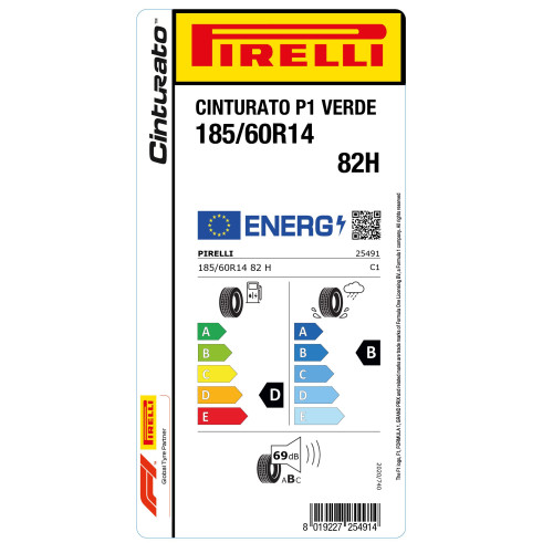 185/60R14 PIRELLI P1 CINTURATO VERDE 82H - Image 3