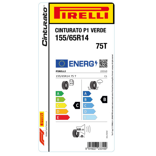 155/65R14 PIRELLI P1 CINTURATO VERDE 75T - Image 3