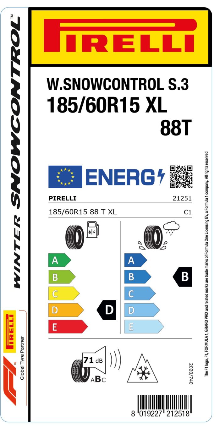 185/60R15 PIRELLI WINTER 190 SNOWCONTROL III 88T - Image 3